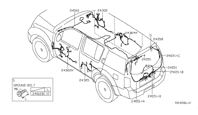 2010 Nissan Pathfinder Harness Back Door Diagram for 24053-9CA0A