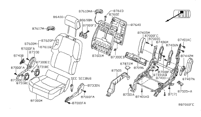 2007 Nissan Pathfinder Trim Assy-Back,Front Seat Diagram for 87620-ZP46A