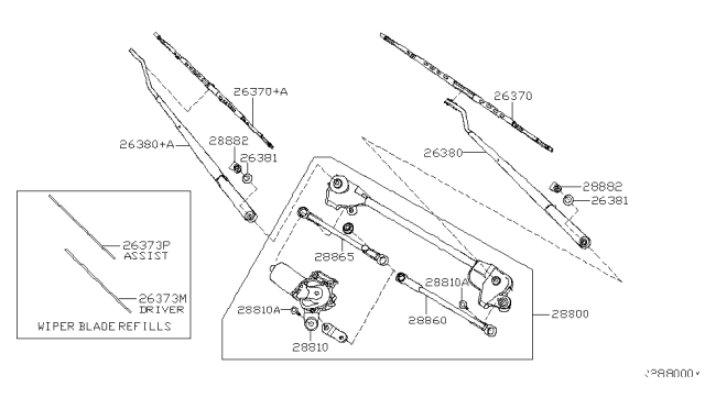2010 Nissan Pathfinder WIPER Assembly Windshield Diagram for 28800-ZL90A