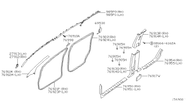 2011 Nissan Pathfinder Weatherstrip-Body Side,RH Diagram for 76923-ZS50A