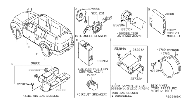 2008 Nissan Pathfinder Sensor & Diagnosis-Air Bag Diagram for 28556-ZP49A