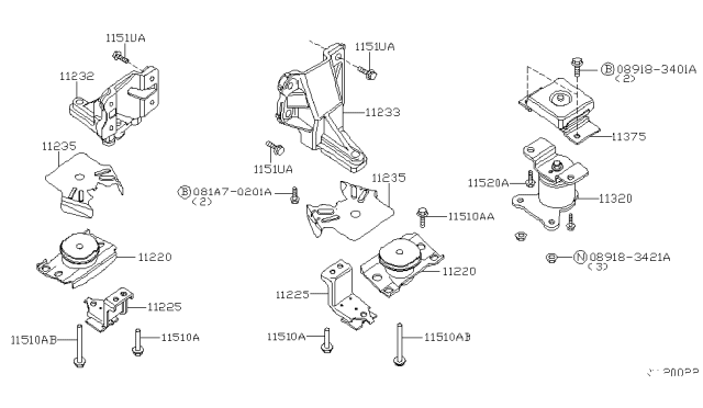 2012 Nissan Pathfinder Engine Mounting Insulator, Rear Diagram for 11320-ZZ50A