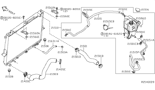 2009 Nissan Pathfinder Hose-Auto Transmission Oil Cooler Diagram for 21632-ZS00A