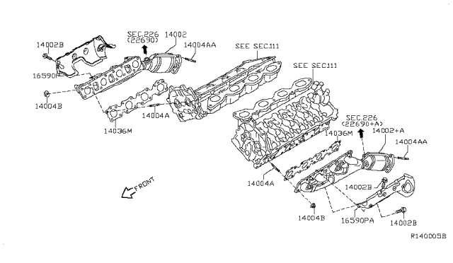 2011 Nissan Pathfinder Exhaust Manifold With Catalytic Converter Passenger Side Diagram for 14002-ZT01B