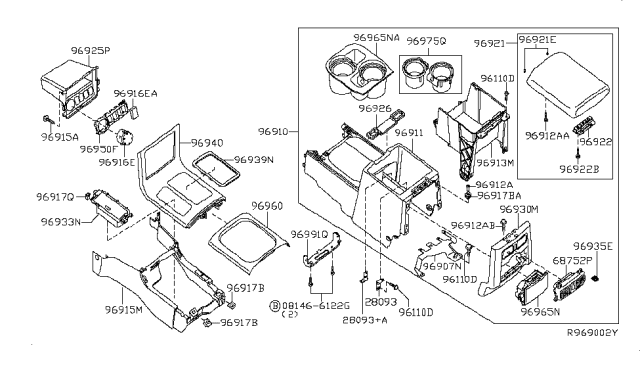 2012 Nissan Pathfinder Console Floor BRN Diagram for 96910-9CH4C