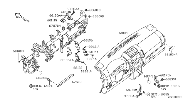 2010 Nissan Pathfinder Protector Assembly-Knee,LH Lower Diagram for 67503-9BH0A
