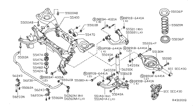 2008 Nissan Pathfinder Spring - Rear Suspension Diagram for 55020-ZL10A