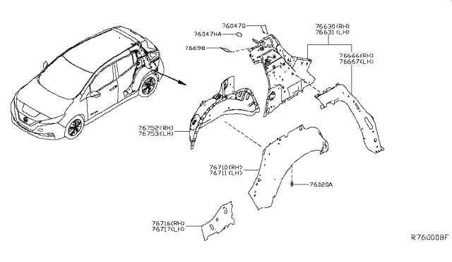 2018 Nissan Leaf Pillar-Rear,Inner LH Diagram for 76631-5SA0A