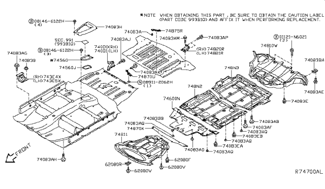2019 Nissan Leaf Cover - Engine, Lower Diagram for 75892-3NF0A