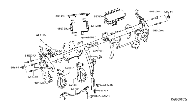 2018 Nissan Leaf Instrument Panel,Pad & Cluster Lid Diagram 1
