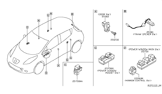 2018 Nissan Leaf Switch Assy-Trunk Opener Diagram for 25380-5SA0A