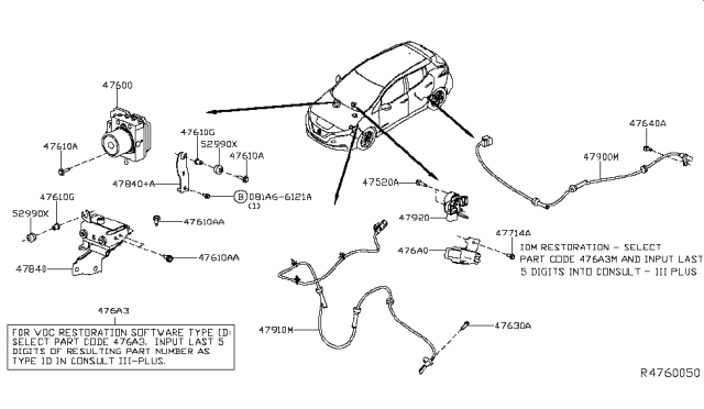 2018 Nissan Leaf Sensor Assy-Antiskid,Rear Diagram for 47900-3NA2A