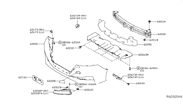 Front Bumper Fascia Kit Diagram for 62022-5SA4H