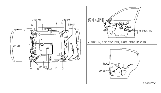 2002 Nissan Altima Harness Assembly-Body Diagram for 24014-8J001