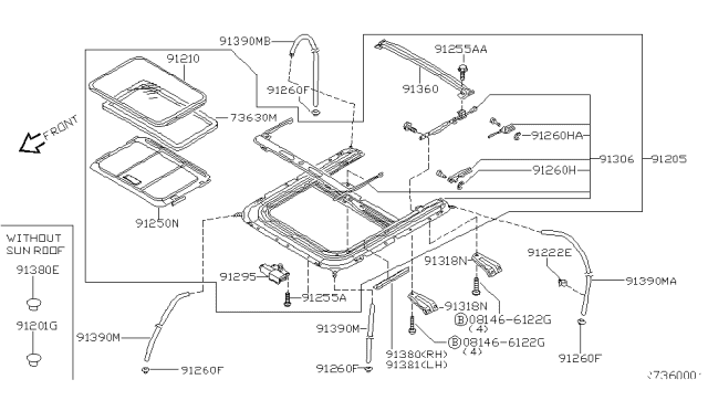 2002 Nissan Altima Sunroof Complete-Slide Diagram for 91205-8J020