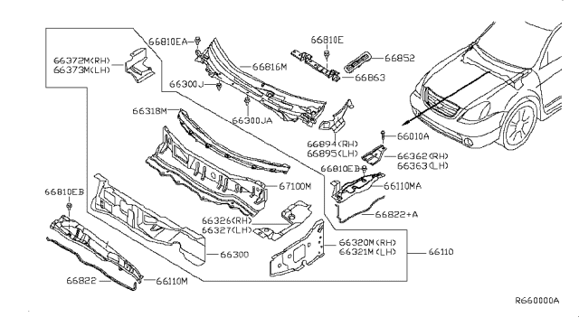 2004 Nissan Altima Sealing Rubber-COWL Top Diagram for 66830-8J000