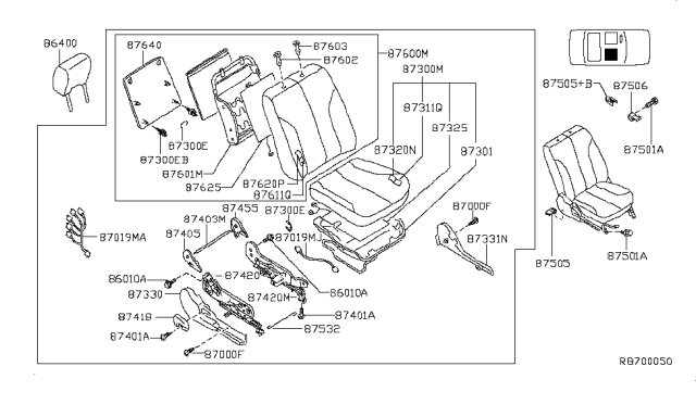 2005 Nissan Altima Harness-Front Seat Diagram for 87019-ZB240