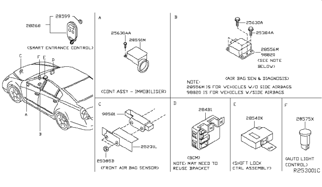 2004 Nissan Altima Sensor-Side Air Bag Center Diagram for 98820-ZB125