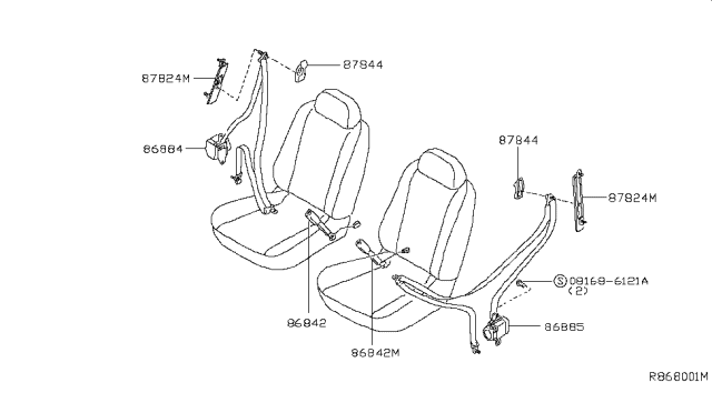 2005 Nissan Altima Front Seat Buckle Belt Assembly Diagram for 86843-3Z20A