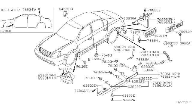 2003 Nissan Altima Cover-Hole Diagram for 74899-25A00