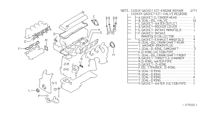 2004 Nissan Altima Gasket Kit-Valve REGRind Diagram for 11042-8J027