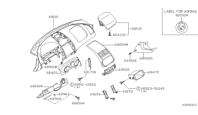 2004 Nissan Altima Lid-Cluster Diagram for 68260-3Z600