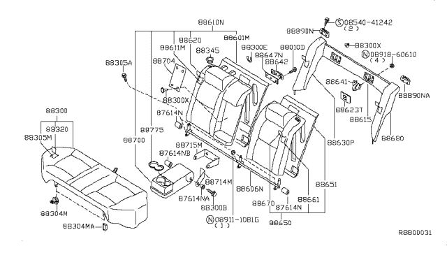 2004 Nissan Altima Back Assembly-Rear Seat,L Diagram for 88650-ZB102