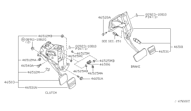 2002 Nissan Altima Pedal Assembly Clutch W/BRACKET Diagram for 46503-3Z005