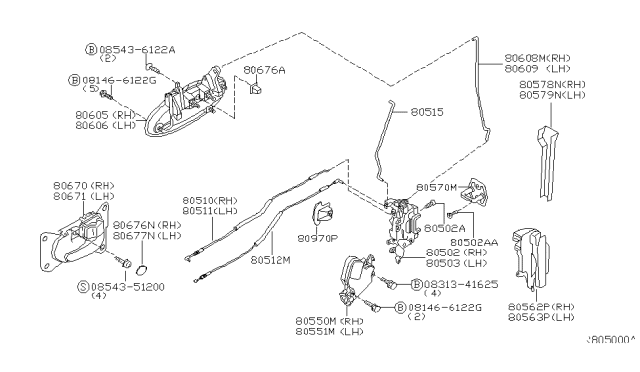 2003 Nissan Altima Rear Door Inside Handle Assembly, Right Diagram for 80670-8J001