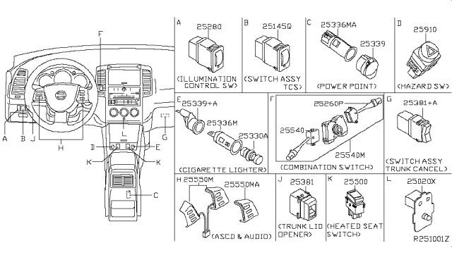 2006 Nissan Altima Switch-ASCD, Steering Diagram for 25550-ZB08A