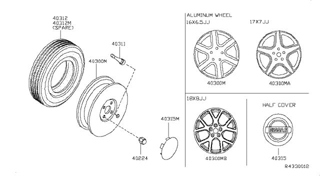 2004 Nissan Altima Aluminum Wheel 17X7 Diagram for 40300-5Y710
