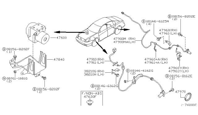 2006 Nissan Altima Sensor Assembly-Anti SKID,Rear Diagram for 47900-8J000