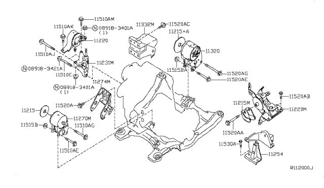 2004 Nissan Altima Engine Mounting, Rear Diagram for 11320-8J000