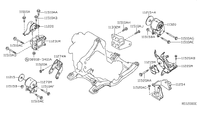 2003 Nissan Altima Engine & Transmission Mounting Diagram 2