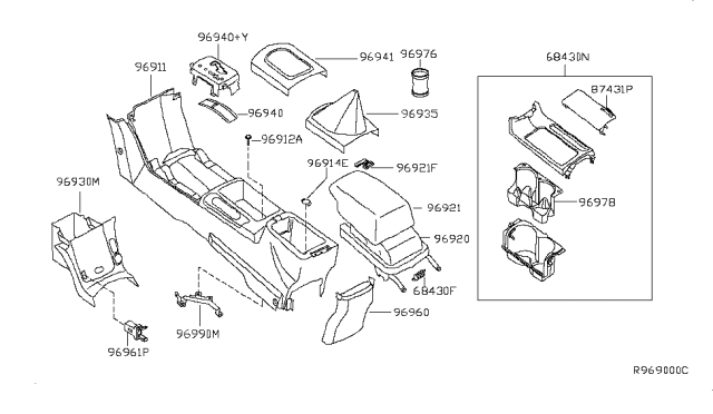 2002 Nissan Altima Cup Holder Assembly Diagram for 68430-8J020