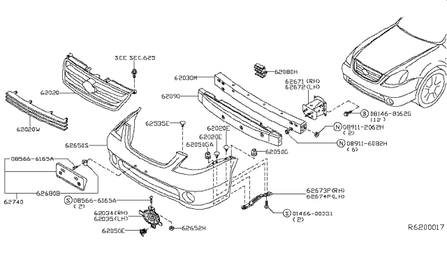 2006 Nissan Altima Stay-Front Bumper,LH Diagram for 62211-7Y000