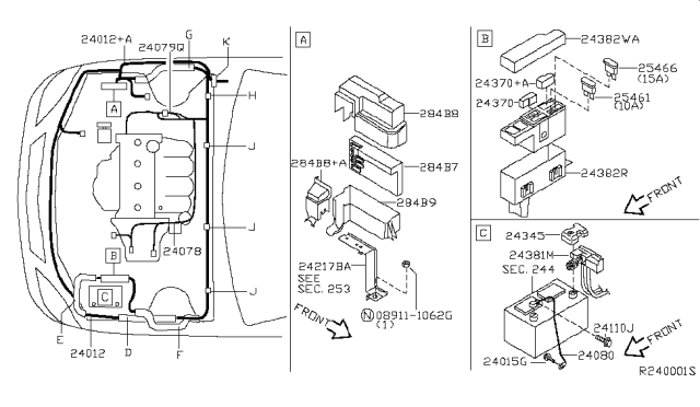 2002 Nissan Altima Harness Assy-Engine Room Sub Diagram for 24079-8U000