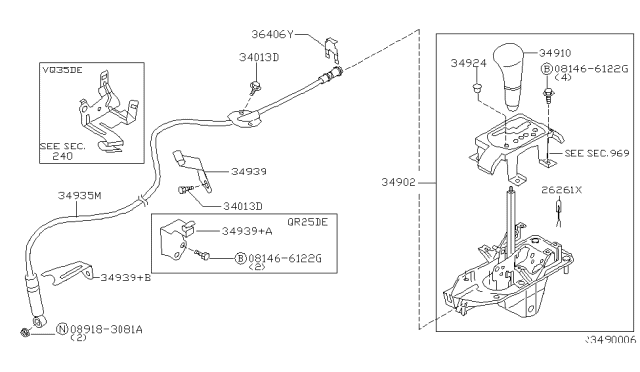 2002 Nissan Altima Transmission Control Device Assembly Diagram for 34901-8J002