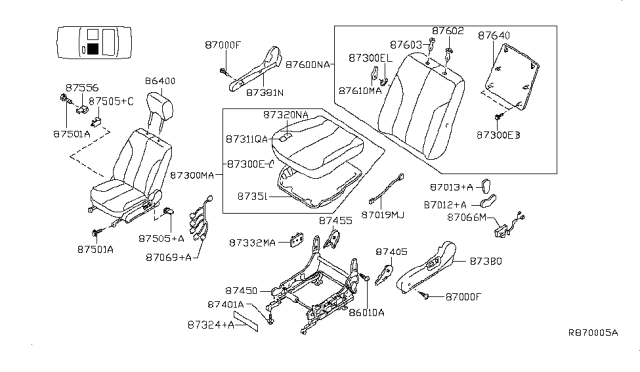 2005 Nissan Altima Back Assembly Front Seat Diagram for 87650-3Z646