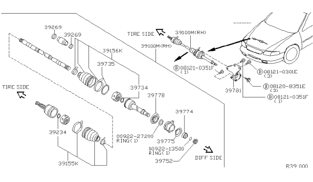 2004 Nissan Altima Bearing-Support Diagram for 39774-7Y010