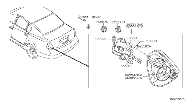 2004 Nissan Altima Lamp Assembly-Rear Combination,LH Diagram for 26555-ZB725