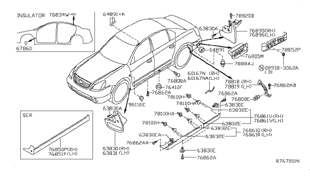 2006 Nissan Altima MUDGUARD-Center, Rear LH Diagram for 76857-8J000
