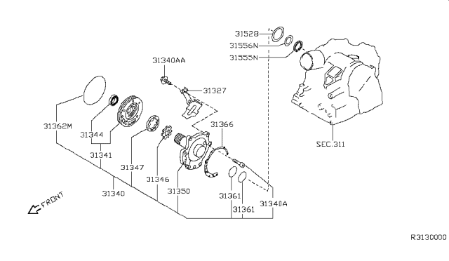 2002 Nissan Altima Pump Assembly-Oil Diagram for 31340-80X03