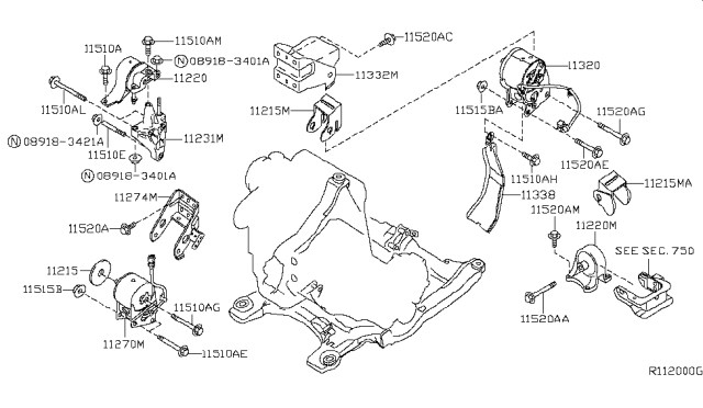 2002 Nissan Altima Engine & Transmission Mounting Diagram 3