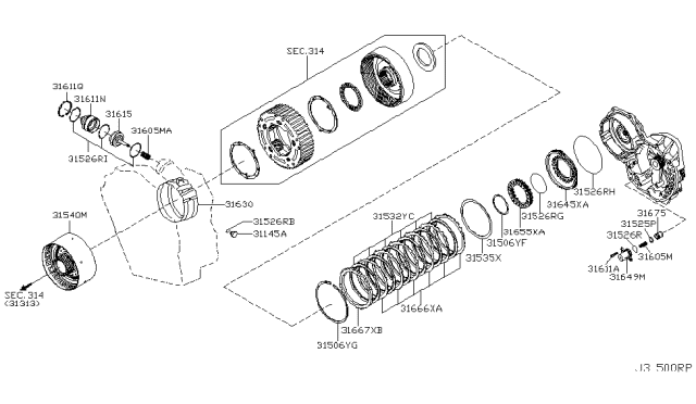 2006 Nissan Altima Piston Low And Reverse Brake Diagram for 31645-8Y010