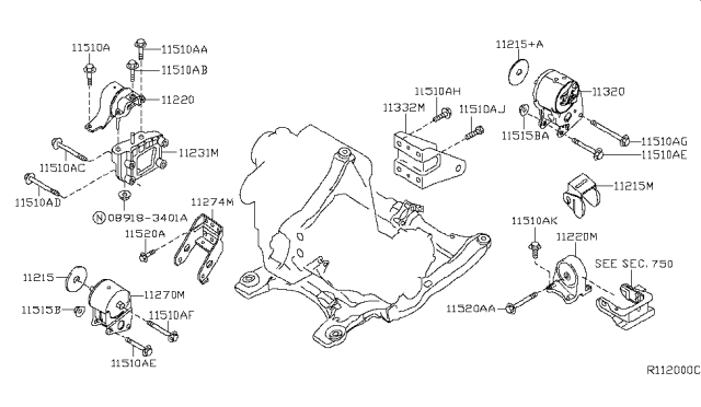 2005 Nissan Altima Engine & Transmission Mounting Diagram 2