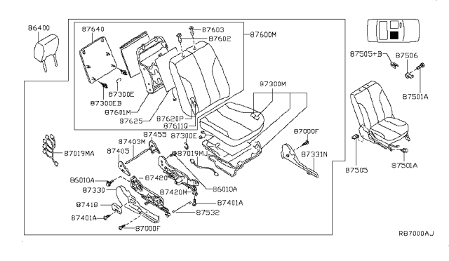 2006 Nissan Altima Back Assy-Front Seat Diagram for 87600-ZD82B