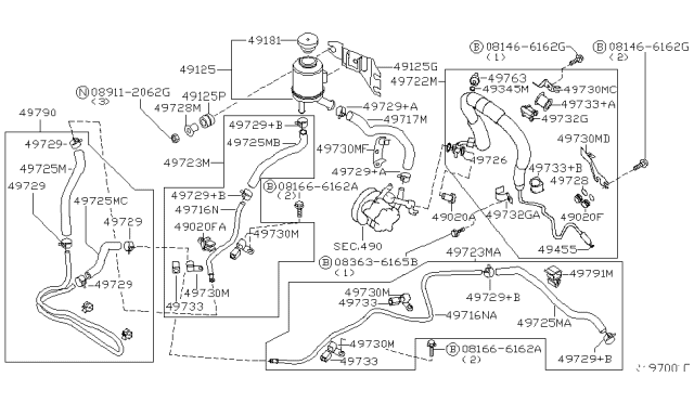 2004 Nissan Altima Hose-Return,Power Steering Diagram for 49725-8J005