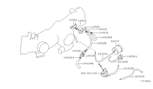 2002 Nissan Altima Bracket-Purge Control Valve Diagram for 14957-8J000