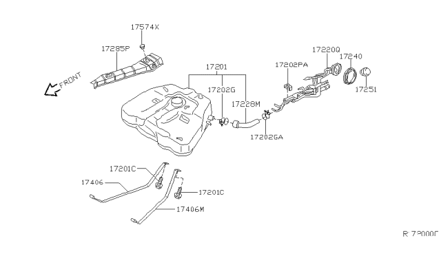 2003 Nissan Altima Fuel Tank Assembly Diagram for 17202-8J000